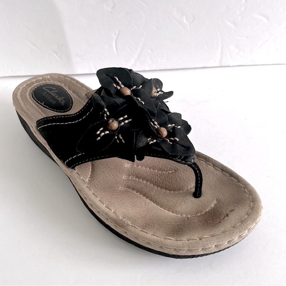 CLARKS Artisan Women’s Leather Sandals Slides Slip Ons Platform Shoes Size 11M - Picture 1 of 5